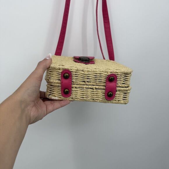 Craftabelle Woven Wicker Crossbody Bag Picnic Purse Faux Leather Boho - Picture 5 of 12